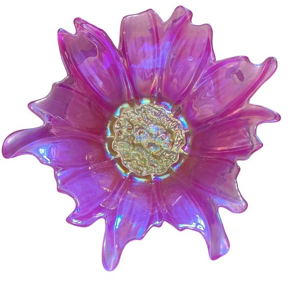 Akcam Style Glass flower bowl opalescent fuchsia candy dish trinket bowl - Picture 1 of 8